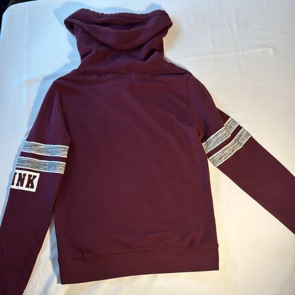 PINK Victoria Secret Maroon and gray Pull Over Hoodie - Picture 3 of 3